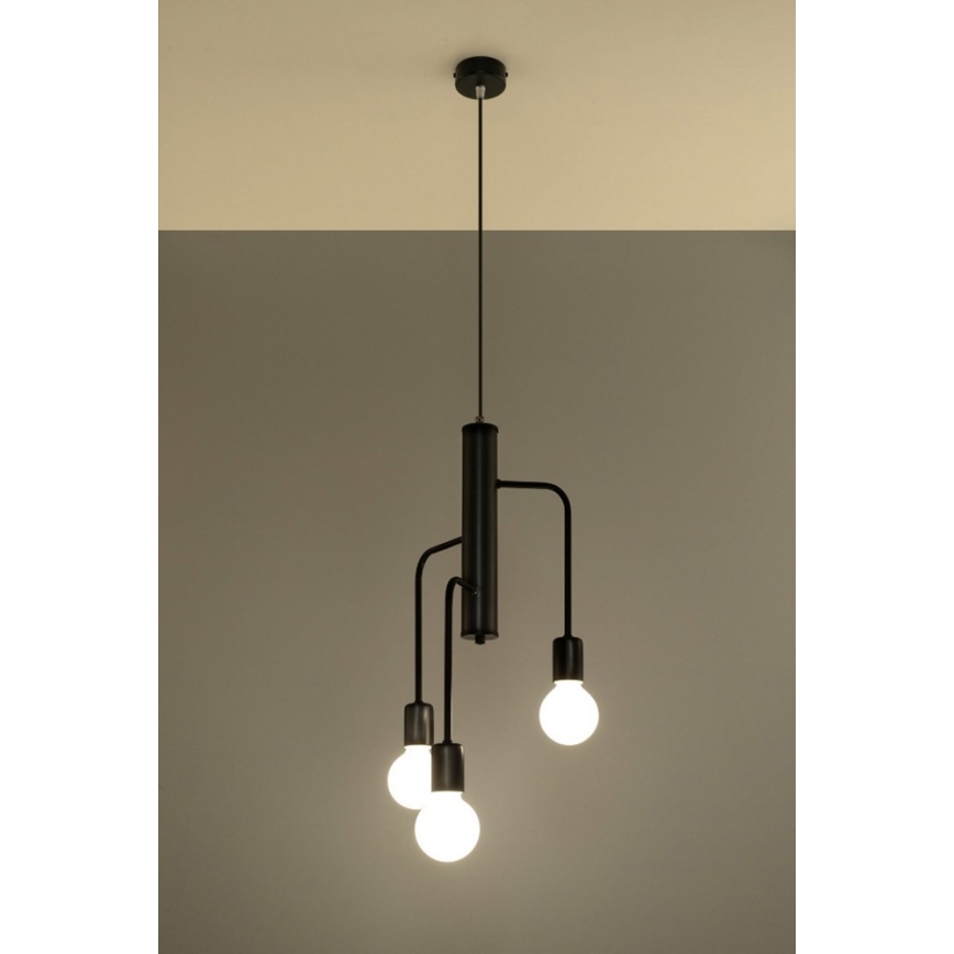 Kattokruunu narulla DUOMO 3M 3xE27/60W/230V musta