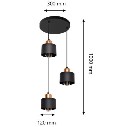 Kattokruunu narulla EDISON 3xE27/15W/230V