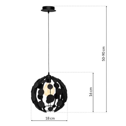 Kattokruunu narulla GAIA 1xE27/60W/230V musta halkaisija 18 cm