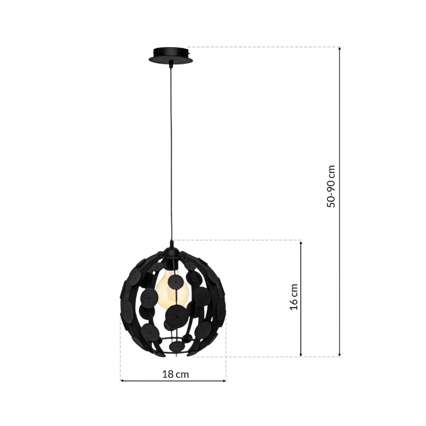 Kattokruunu narulla GAIA 1xE27/60W/230V musta halkaisija 18 cm