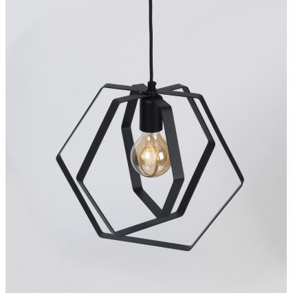 Kattokruunu narulla HEXAGON 3xE27/60W/230V musta pyöreä
