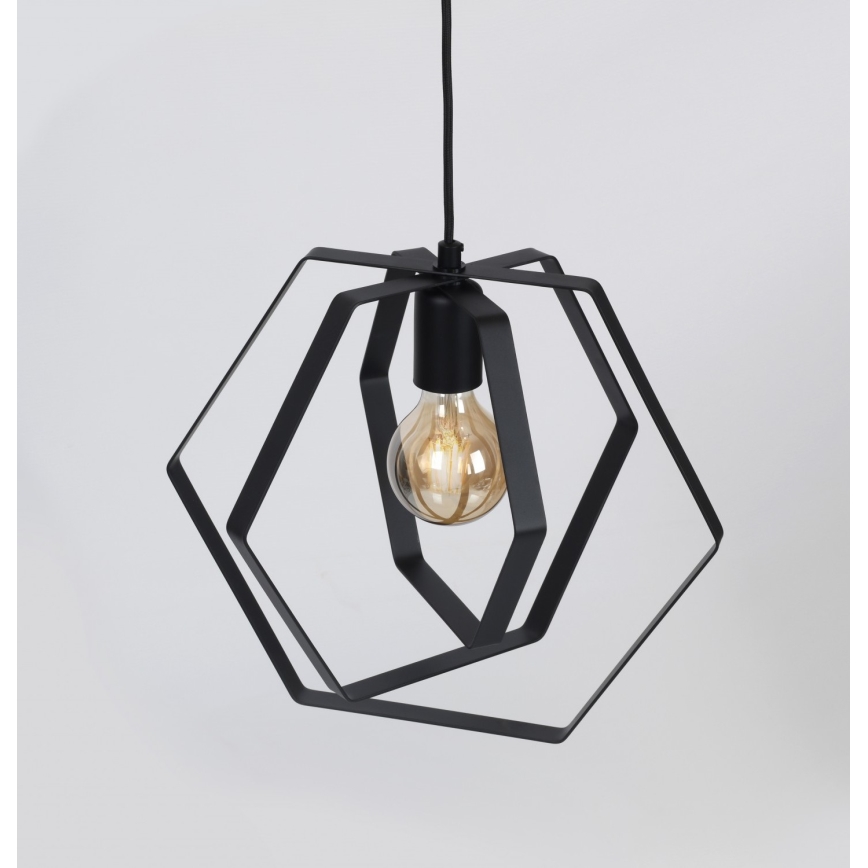 Kattokruunu narulla HEXAGON 3xE27/60W/230V musta pyöreä
