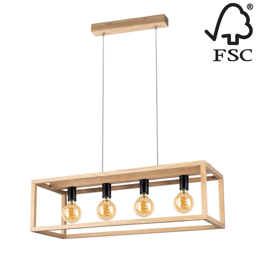 Kattokruunu narulla KAGO 4xE27/60W/230V matta tammi - FSC-sertifioitu