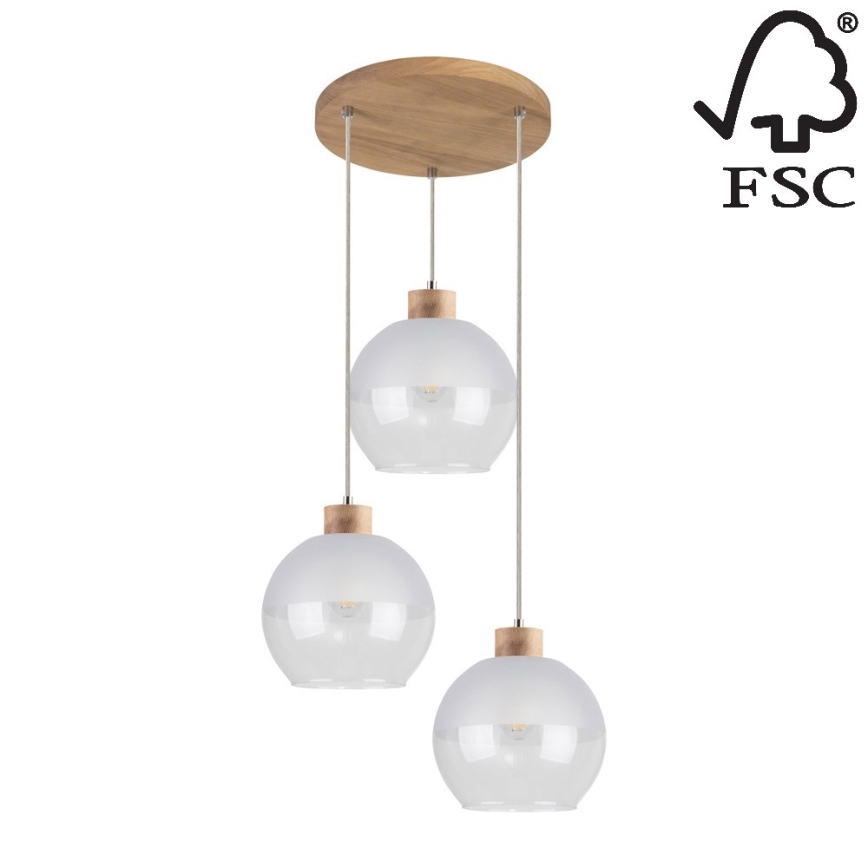 Kattokruunu narulla LINEA 3xE27/60W/230V tammi - FSC-sertifioitu