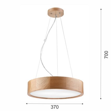Kattokruunu narulla OAK 2xE27/60W/230V tammi ø 37 cm