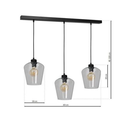 Kattokruunu narulla SANTIAGO 3xE27/60W/230V läpinäkyvä