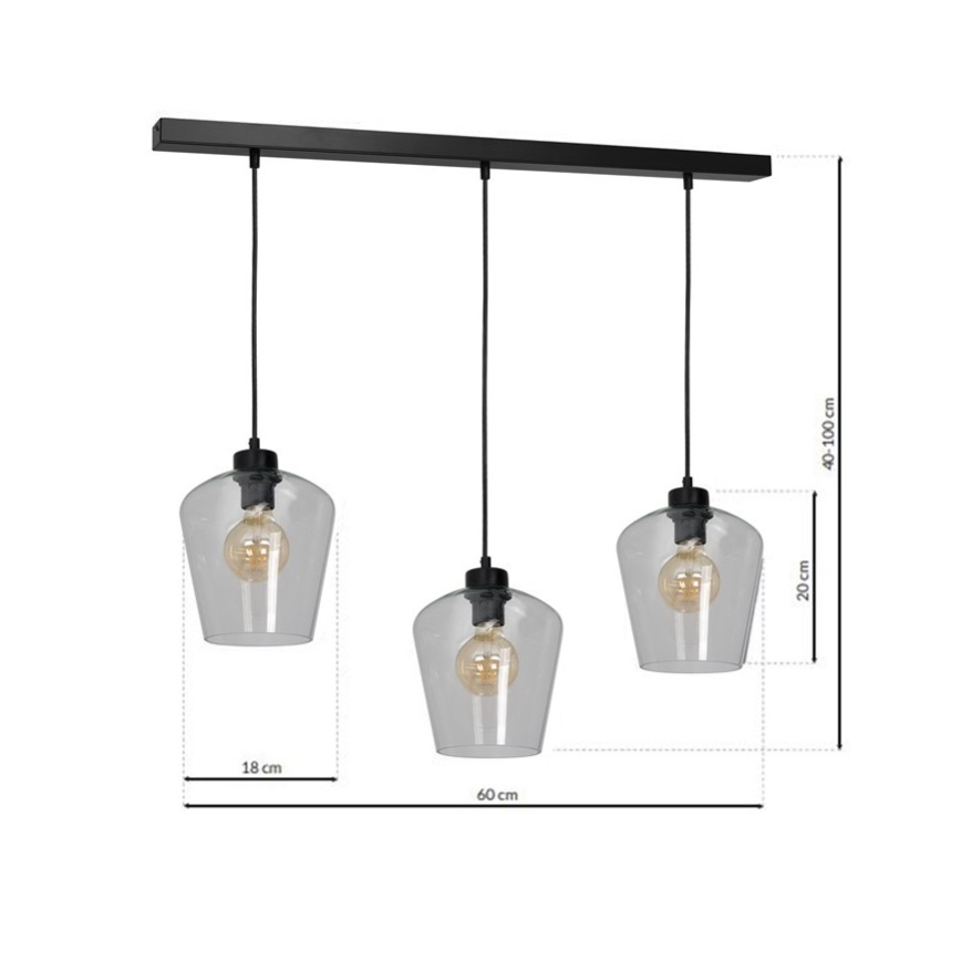 Kattokruunu narulla SANTIAGO 3xE27/60W/230V läpinäkyvä