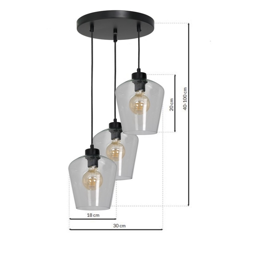 Kattokruunu narulla SANTIAGO 3xE27/60W/230V läpinäkyvä