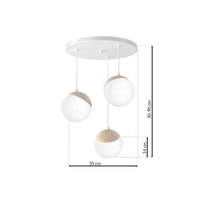 Kattokruunu narulla SFERA WOOD 3xE14/40W/230V