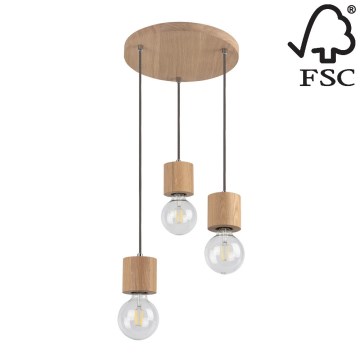 Kattokruunu narulla TRONGO 3xE27/60W/230V tammi - FSC-sertifioitu