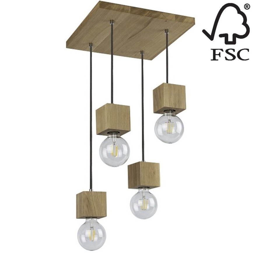 Kattokruunu narulla TRONGO 4xE27/60W/230V tammi - FSC-sertifioitu