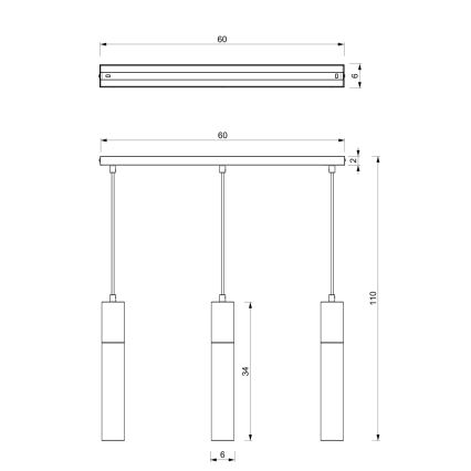 Kattokruunu narussa CASSA 3xGU10 / 60W / 230V musta