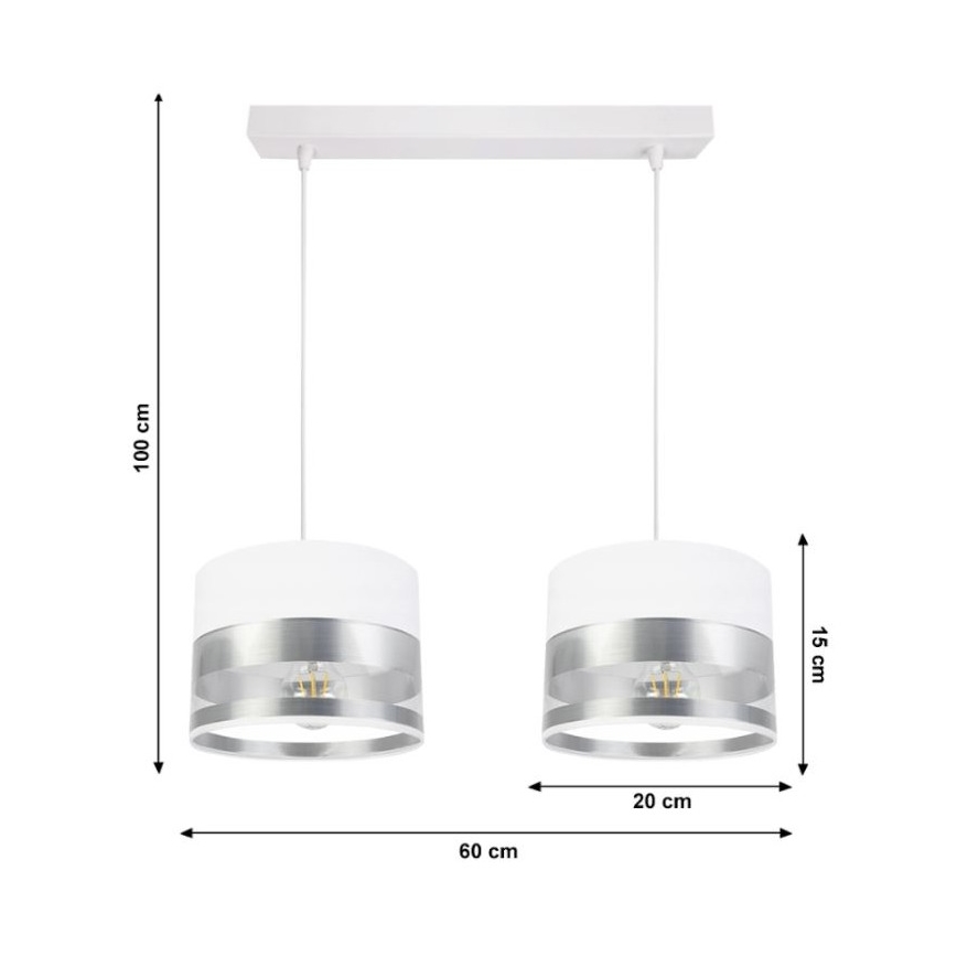 Kattokruunu narussa MILO 2xE27 / 60W / 230V hopea