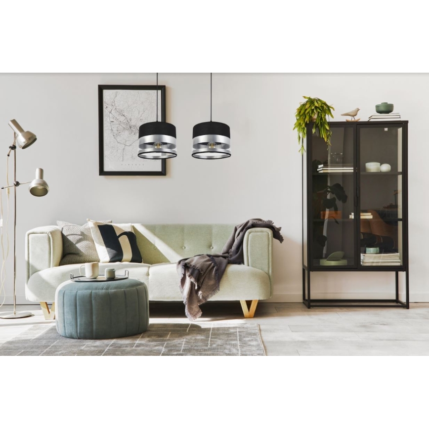 Kattokruunu narussa MILO 2xE27 / 60W / 230V hopea / musta