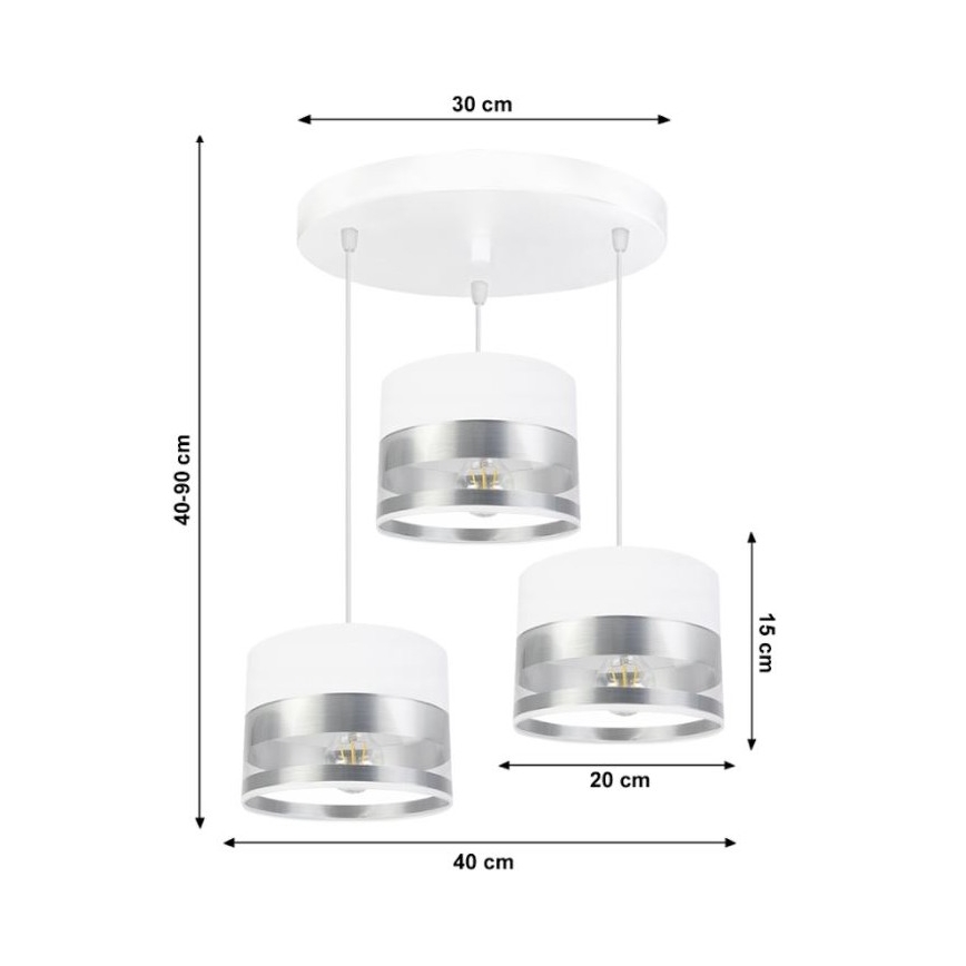 Kattokruunu narussa MILO 3xE27 / 60W / 230V hopea