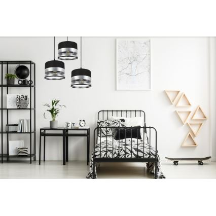 Kattokruunu narussa MILO 3xE27 / 60W / 230V hopea / musta