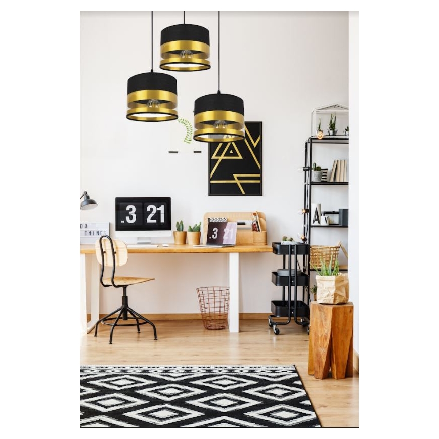 Kattokruunu narussa MILO 3xE27 / 60W / 230V kultainen / musta