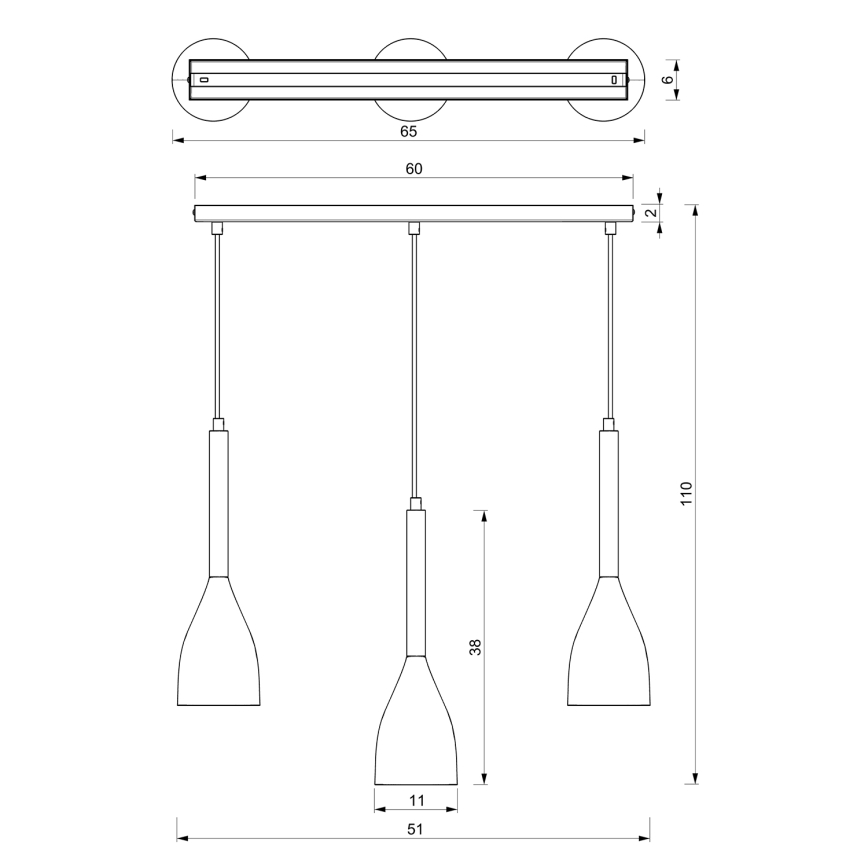 Kattokruunu narussa MUZA NEW 3xE27 / 60W / 230V musta