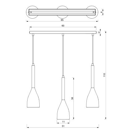 Kattokruunu narussa MUZA NEW 3xE27 / 60W / 230V valkoinen