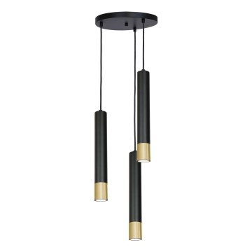 Kattokruunu narussa NEST 3xGU10 / 8W / 230V musta / kultainen pyöreä