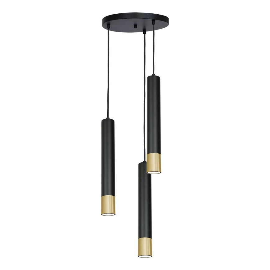 Kattokruunu narussa NEST 3xGU10 / 8W / 230V musta / kultainen pyöreä