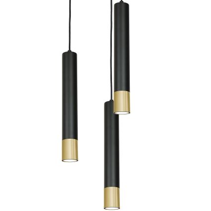 Kattokruunu narussa NEST 3xGU10 / 8W / 230V musta / kultainen pyöreä