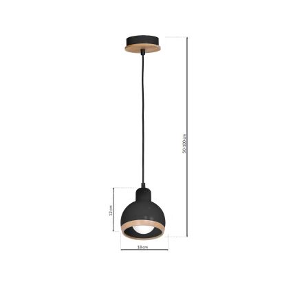 Kattokruunu narussa OVAL 1xE27 / 60W / 230V musta