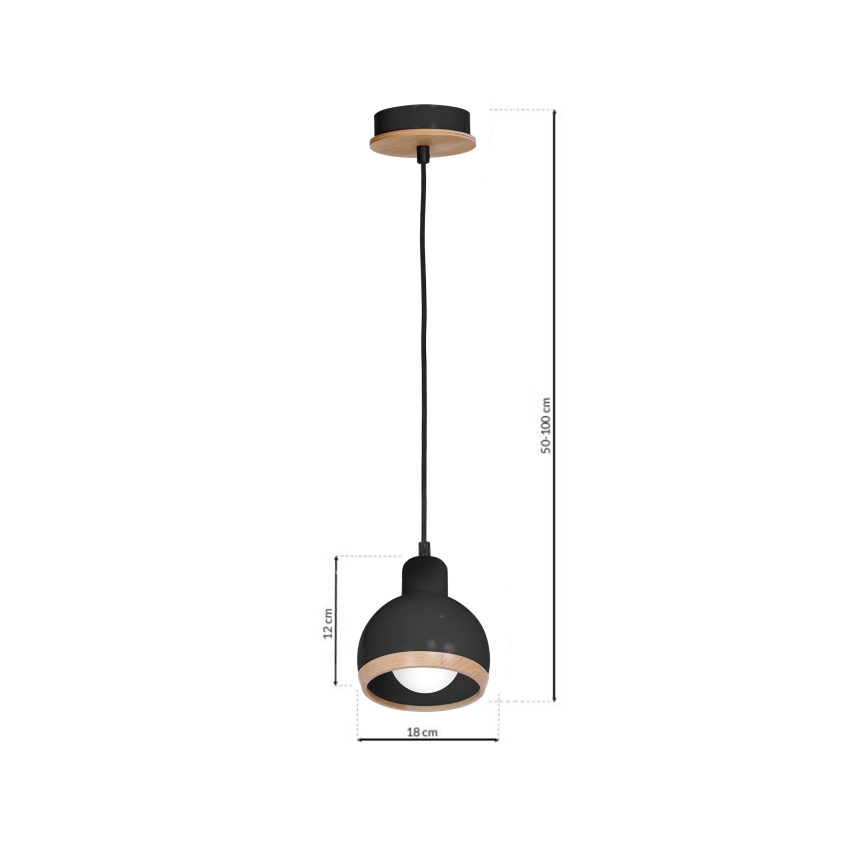 Kattokruunu narussa OVAL 1xE27 / 60W / 230V musta
