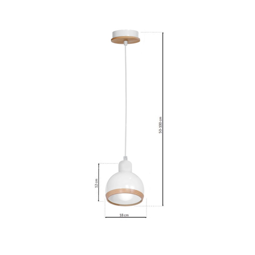 Kattokruunu narussa OVAL 1xE27 / 60W / 230V valkoinen