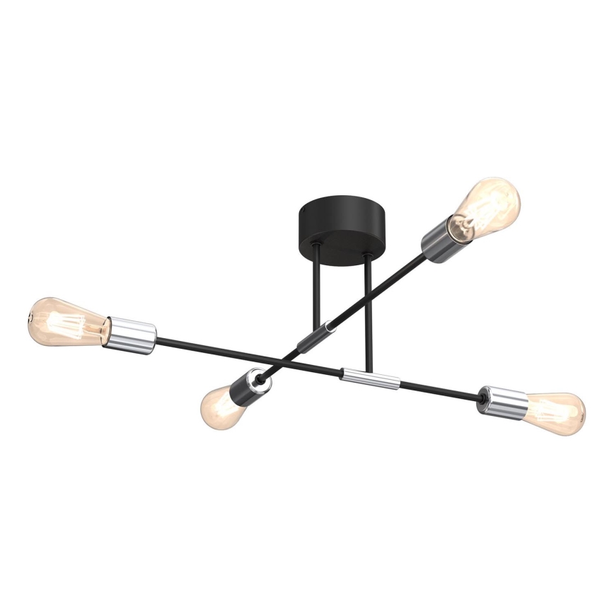 Kattokruunu tangossa FLAME 4xE27/60W/230V musta/kiiltävä kromi