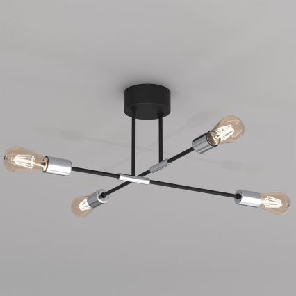 Kattokruunu tangossa FLAME 4xE27/60W/230V musta/kiiltävä kromi