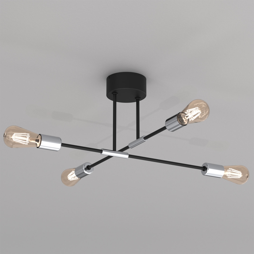 Kattokruunu tangossa FLAME 4xE27/60W/230V musta/kiiltävä kromi