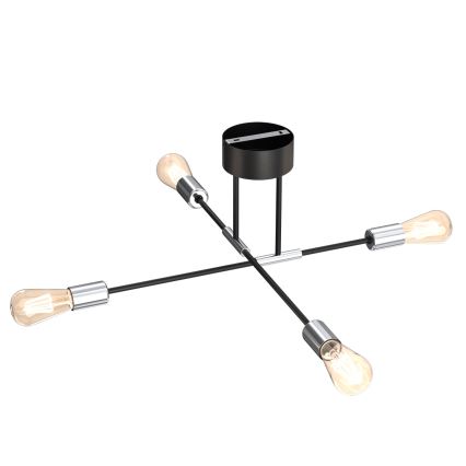 Kattokruunu tangossa FLAME 4xE27/60W/230V musta/kiiltävä kromi