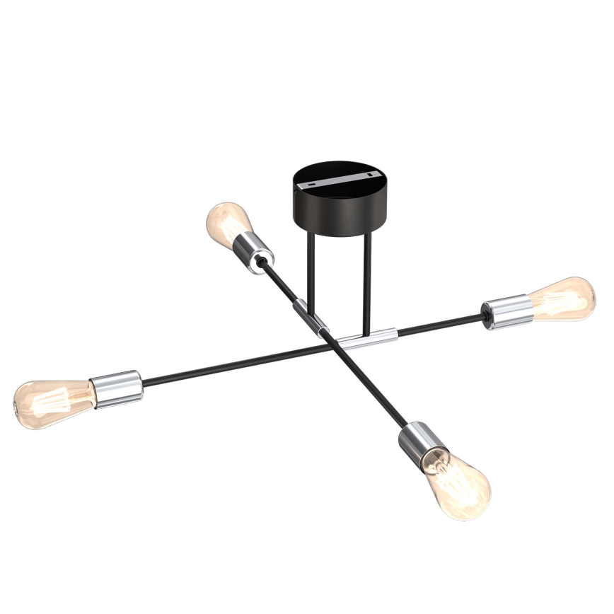 Kattokruunu tangossa FLAME 4xE27/60W/230V musta/kiiltävä kromi