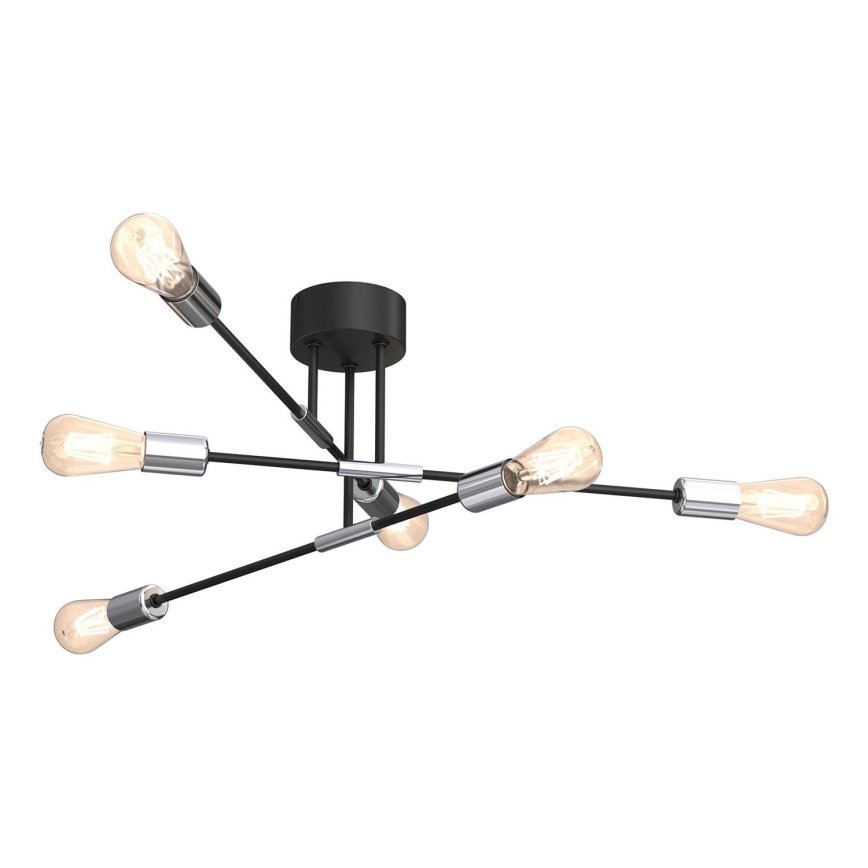 Kattokruunu tangossa FLAME 6xE27/60W/230V musta/kiiltävä kromi