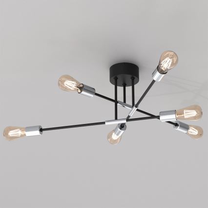 Kattokruunu tangossa FLAME 6xE27/60W/230V musta/kiiltävä kromi