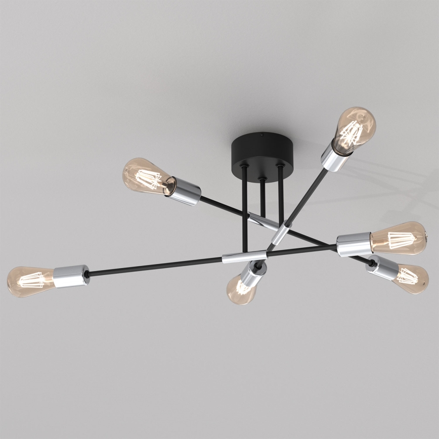 Kattokruunu tangossa FLAME 6xE27/60W/230V musta/kiiltävä kromi