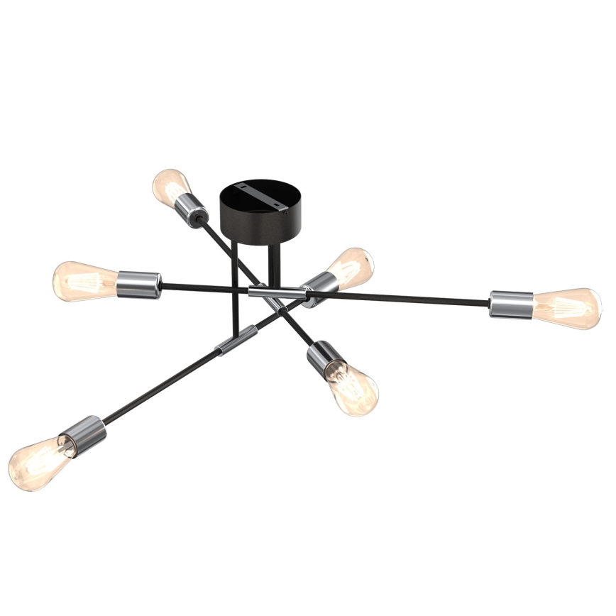 Kattokruunu tangossa FLAME 6xE27/60W/230V musta/kiiltävä kromi
