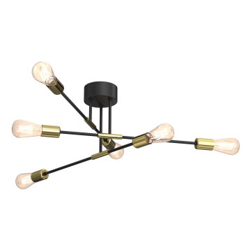 Kattokruunu tangossa FLAME 6xE27/60W/230V musta/kulta