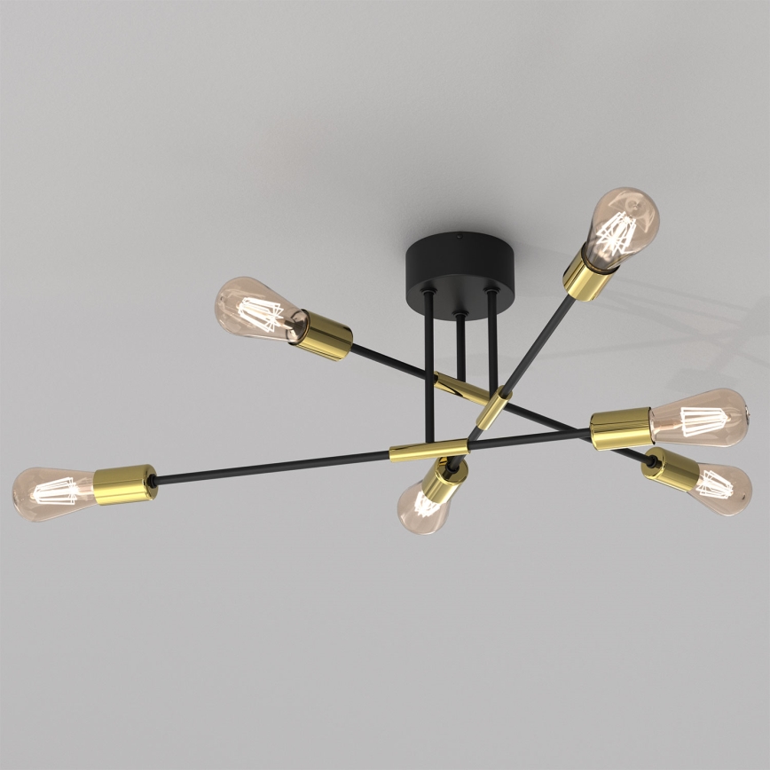Kattokruunu tangossa FLAME 6xE27/60W/230V musta/kulta