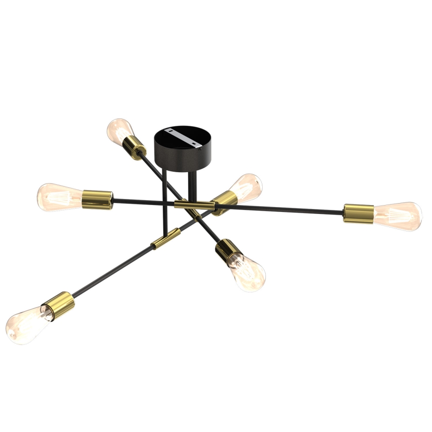 Kattokruunu tangossa FLAME 6xE27/60W/230V musta/kulta
