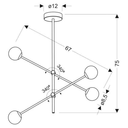 Kattokruunu tangossa PAKSOS 4xG9/5W/230V musta