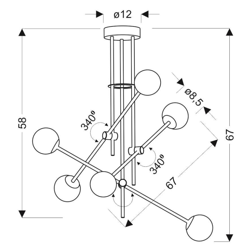 Kattokruunu tangossa PAKSOS 6xG9/5W/230V musta