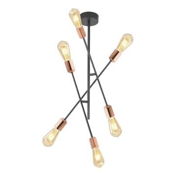 Kattokruunu tangossa SUORA 6xE27/15W/230V musta/kupari