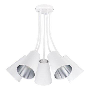 Kattokruunu tangossa WIRE 5xE27/15W/230V valkoinen/hopea