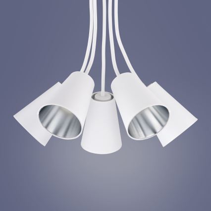 Kattokruunu tangossa WIRE 5xE27/15W/230V valkoinen/hopea