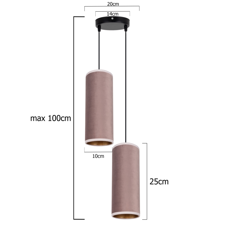 Kattovalaisin köydellä AVALO 2xE27/60W/230V halkaisija 20 cm vaaleanpunainen/kupari