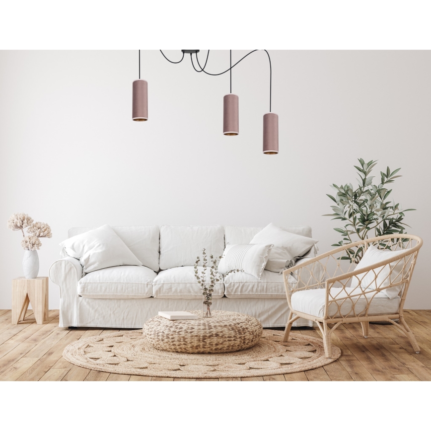 Kattovalaisin köydellä AVALO 3xE27/60W/230V hämähäkki vaaleanpunainen/kupari