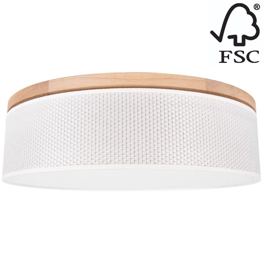 Kattovalo BENITA 4xE27/25W/230V halkaisija 58 cm kerma/tammi – FSC sertifioitu