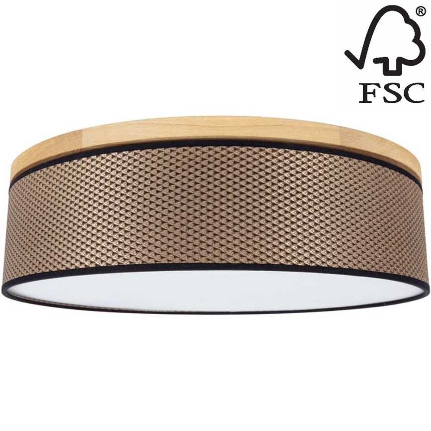 Kattovalo BENITA 4xE27/25W/230V halkaisija 58 cm ruskea/tammi – FSC sertifioitu